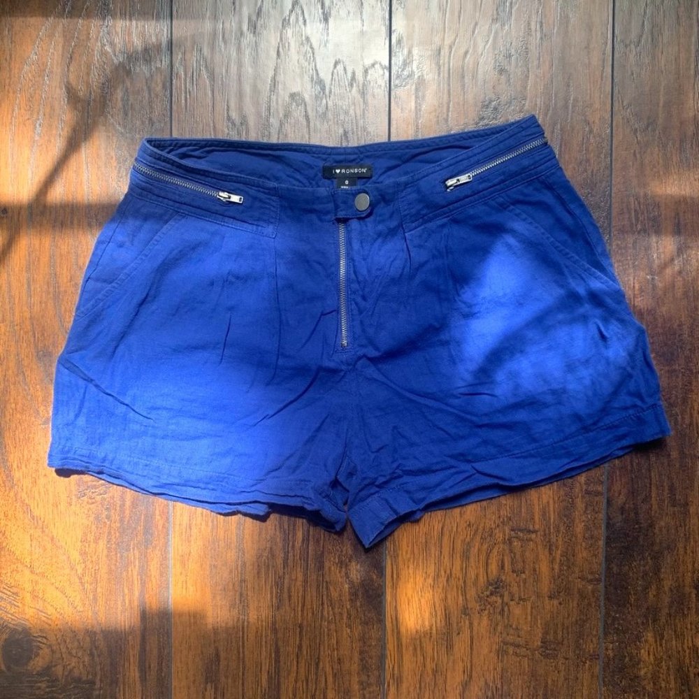 Blue Zipper Decal loose fit short shorts, 0, syle